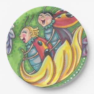 LADYBUGS RIDING ON FALLING AUTUMN LEAVES, FUN BUG PAPER PLATES