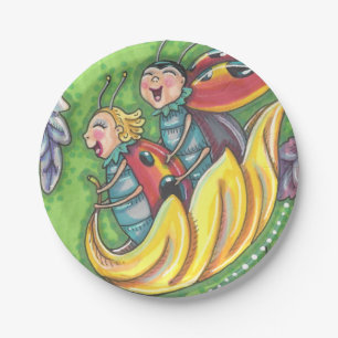 LADYBUGS RIDING ON FALLING AUTUMN LEAVES, FUN BUG PAPER PLATES