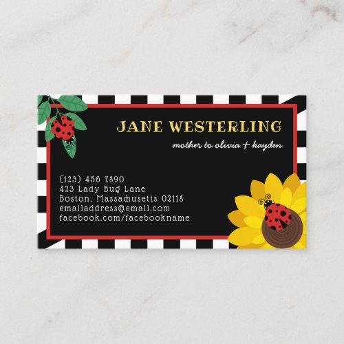 Ladybugs  Sunflower Mom Calling Card