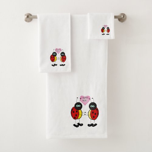 Ladybugs together holding hands in love bath towel set