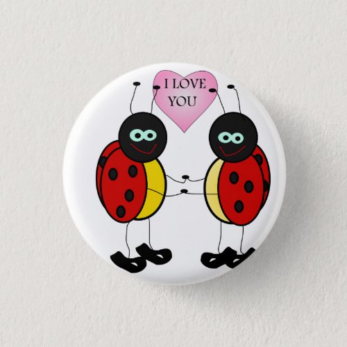 Ladybugs together holding hands in love button