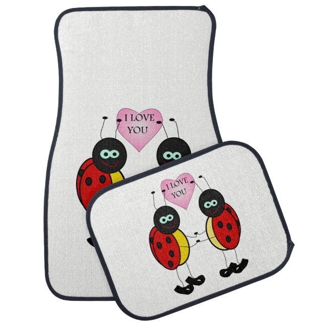Ladybugs together holding hands in love car mat (Set)