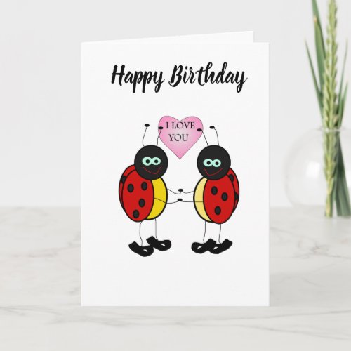 Ladybugs together holding hands in love card