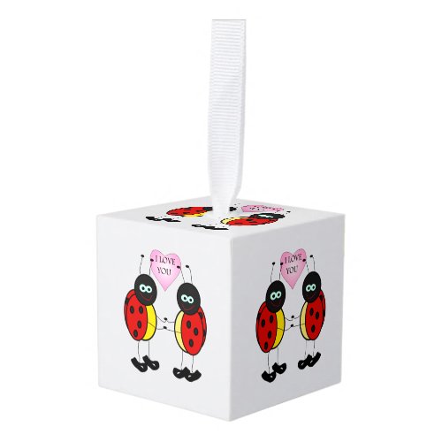 Ladybugs together holding hands in love cube ornament