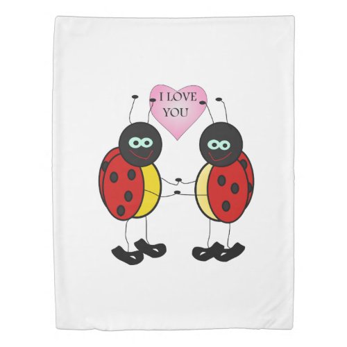 Ladybugs together holding hands in love duvet cover