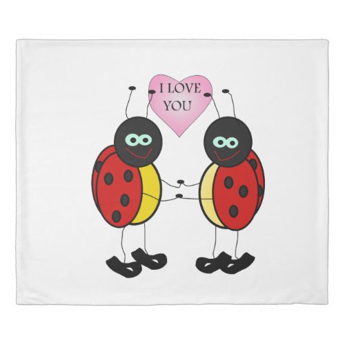 Ladybugs together holding hands in love duvet cover