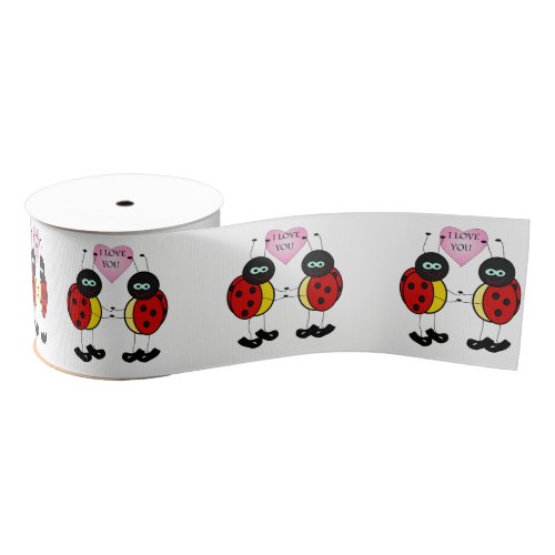 Ladybugs together holding hands in love grosgrain ribbon