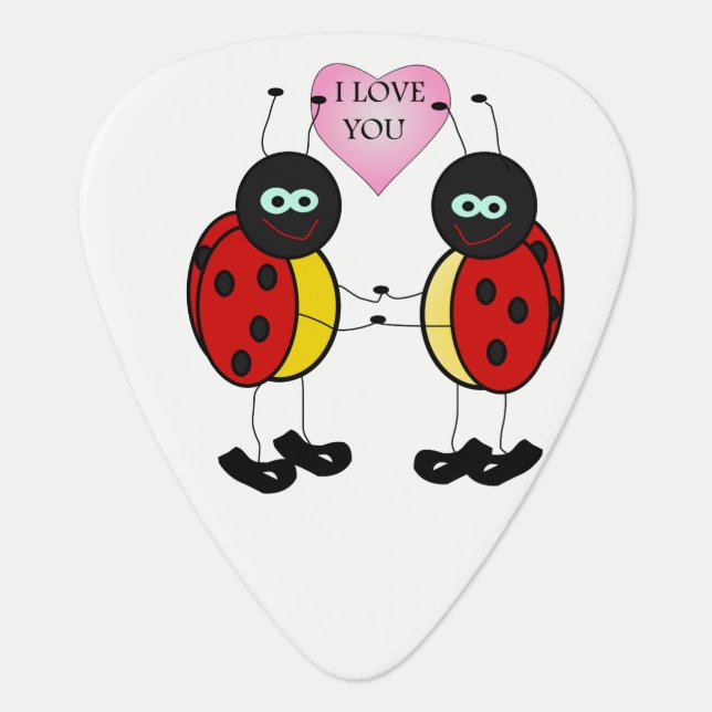 Ladybugs together holding hands in love guitar pick (Front)