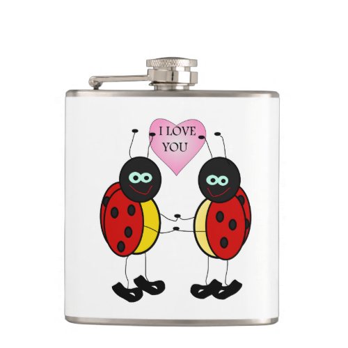 Ladybugs together holding hands in love hip flask