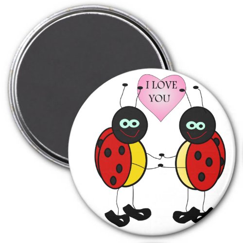 Ladybugs together holding hands in love magnet