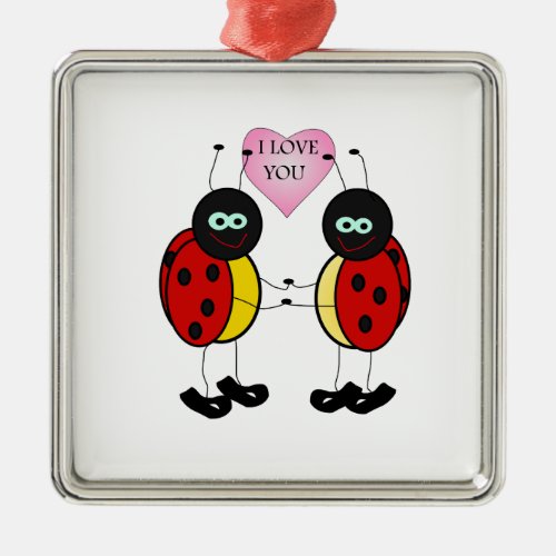 Ladybugs together holding hands in love metal ornament