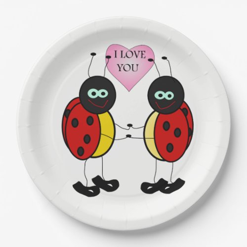 Ladybugs together holding hands in love paper plates