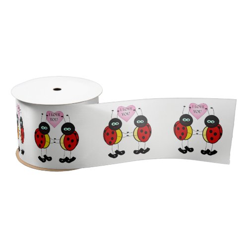 Ladybugs together holding hands in love satin ribbon