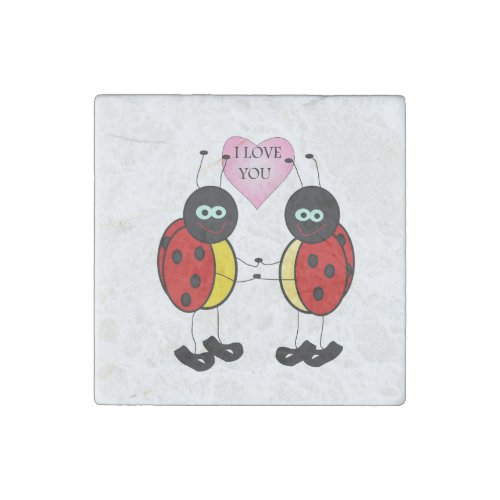 Ladybugs together holding hands in love stone magnet