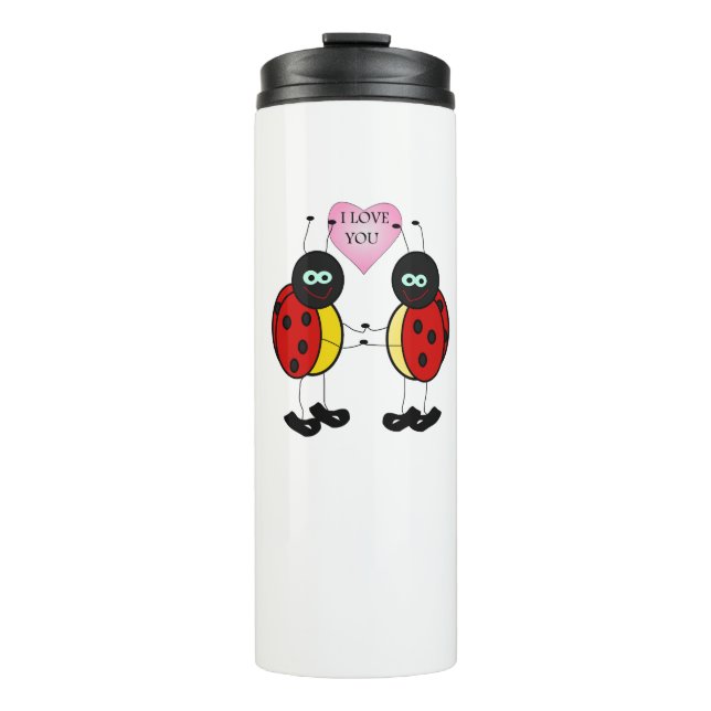 Ladybugs together holding hands in love thermal tumbler (Front)