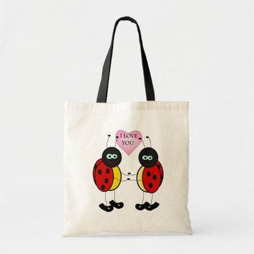 Ladybugs together holding hands in love tote bag