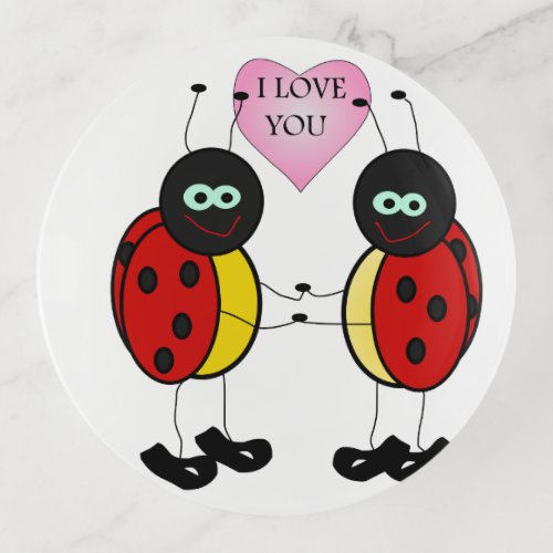 Ladybugs together holding hands in love trinket tray