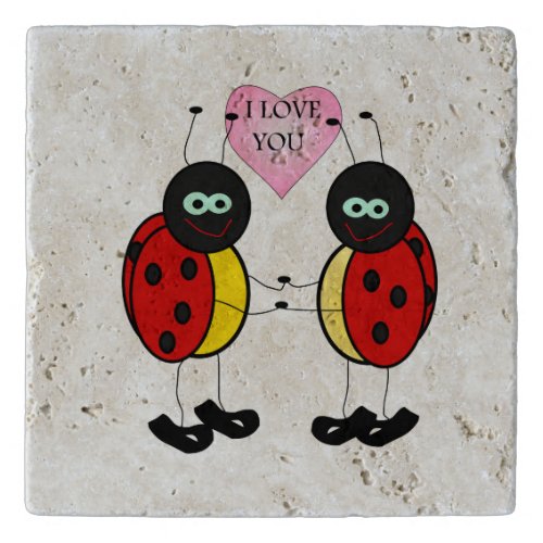 Ladybugs together holding hands in love trivet