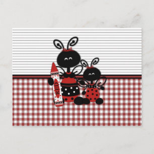 Ladybugs with Crayon Gingham Postcard