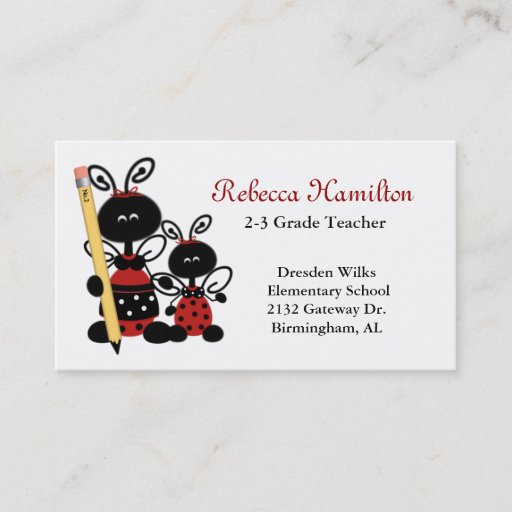 Customizable Ladybugs with Pencil Teacher's Business Card