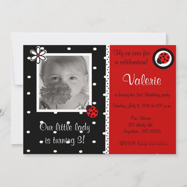 Ladybuy girls photo birthday invitation (Front)