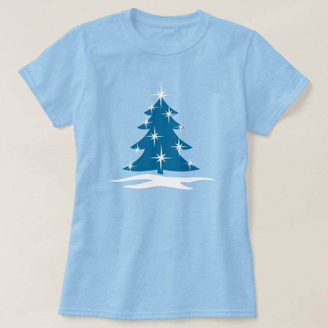 Lady's Blue Christmas Shirts Blue Tree T-Shirts (Design Front)