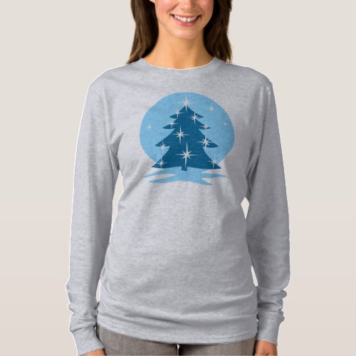 Ladys Blue Christmas Shirts Blue Tree T_Shirts