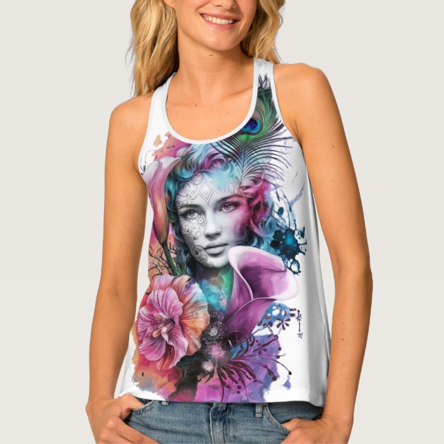  lady's face tank top (Front)