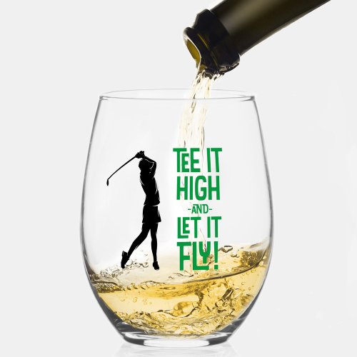 Ladys Golf Funny Tee Sport Quote Cute Black Green Stemless Wine Glass