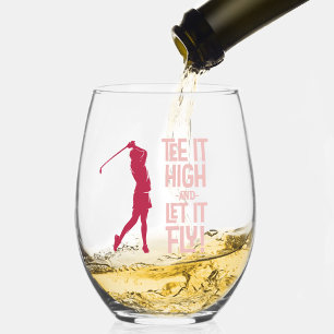 Lady's Golf Funny Tee Sport Quote Cute Magenta Red Stemless Wine Glass