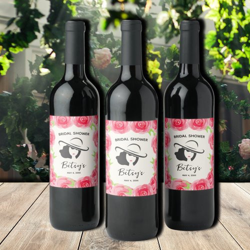 Ladys Hat  Roses Derby Bridal Shower Wine Labels