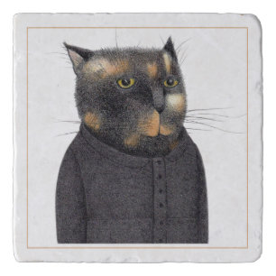 LADY'S MAID CAT Marble Stone Trivet II