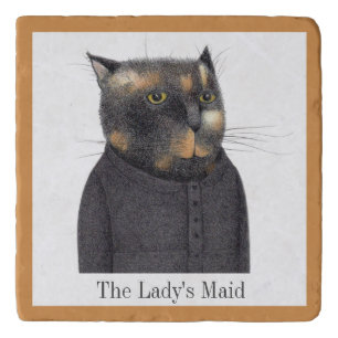 LADY'S MAID CAT Marble Stone Trivet + Text