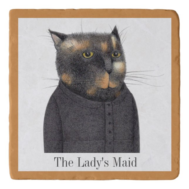 LADY'S MAID CAT Marble Stone Trivet + Text (Front)
