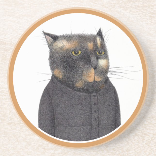 LADY'S MAID CAT Round Sandstone Coaster (Front)