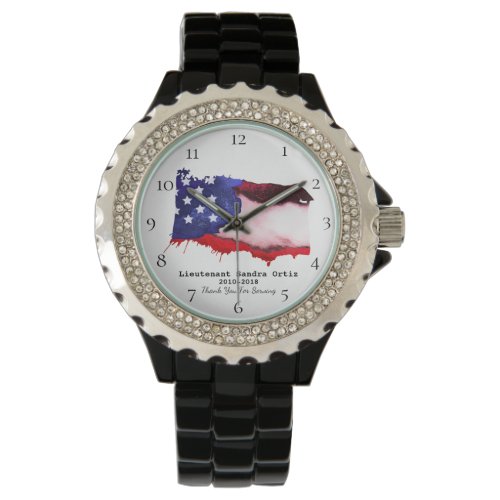  Ladys Military Veteran Red White Blue US Flag Watch