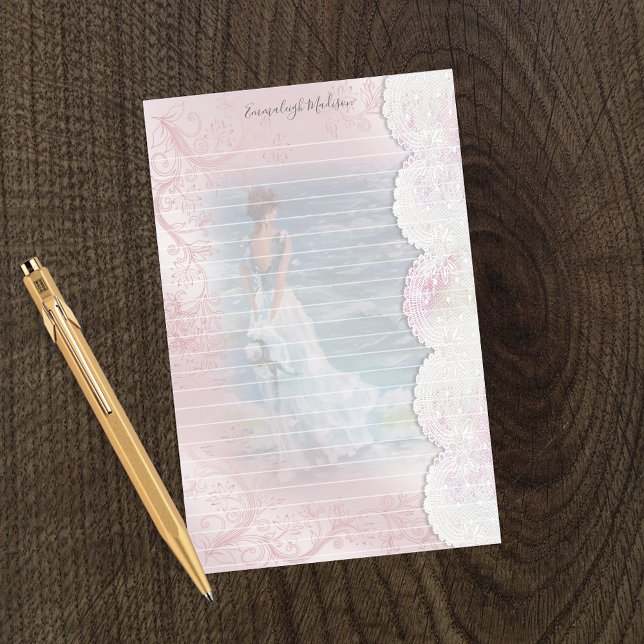 Ladys Ocean View Faux Lace Lined Stationery (Creator Uploaded)