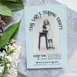 Lady's Turning Eighty 80th Birthday Open House Invitation<br><div class="desc">This pretty blue photo 80th birthday party invitation is the perfect way to invite guests to an open house party for your family member! Choose your favorite photo of the honoree, a childhood photo is particularly cute, and welcome relatives, friends, and neighbors to drop in and say Happy 80th Birthday!...</div>