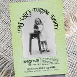 Lady's Turning Eighty 80th Birthday Open House Invitation<br><div class="desc">This pretty green photo 80th birthday party invitation is the perfect way to invite guests to an open house party for your family member! Choose your favorite photo of the honoree, a childhood photo is particularly cute, and welcome relatives, friends, and neighbors to drop in and say Happy 80th Birthday!...</div>