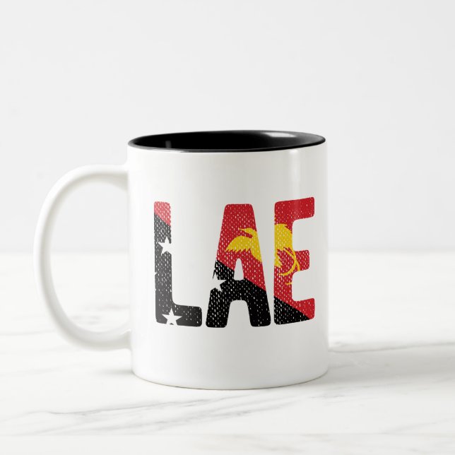 Lae with Papua New Guinea Flag Two-Tone Coffee Mug (Left)
