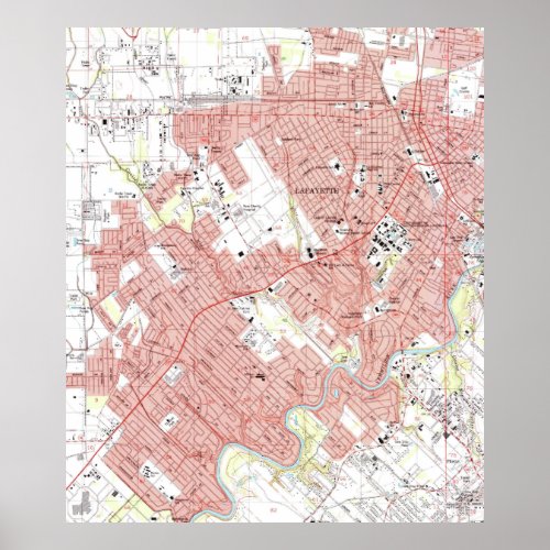 Lafayette Louisiana Map 1983 Poster