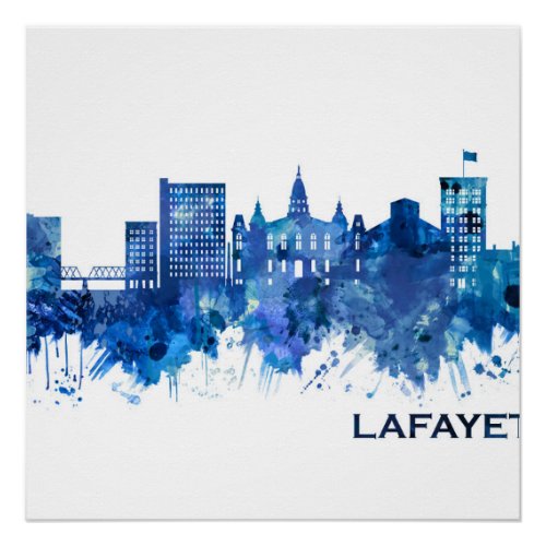 Lafayette Louisiana Skyline Blue Poster