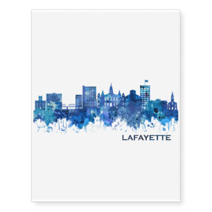 Lafayette Louisiana Skyline Blue Temporary Tattoos