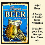 Lager Beer Glass Blue  Poster<br><div class="desc">Lager Beer - - A Great Poster for the Bar,  Garage or Man Cave.</div>