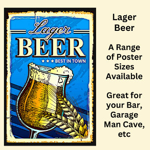 Lager Beer Glass Blue Poster