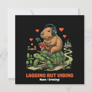 Lagging But Vibing Funny Capybara & Turtle Gamer Invitation