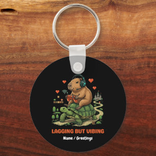 Lagging But Vibing Funny Capybara & Turtle Gamer Keychain
