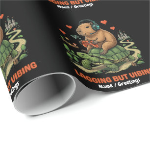 Lagging But Vibing Funny Capybara & Turtle Gamer Wrapping Paper