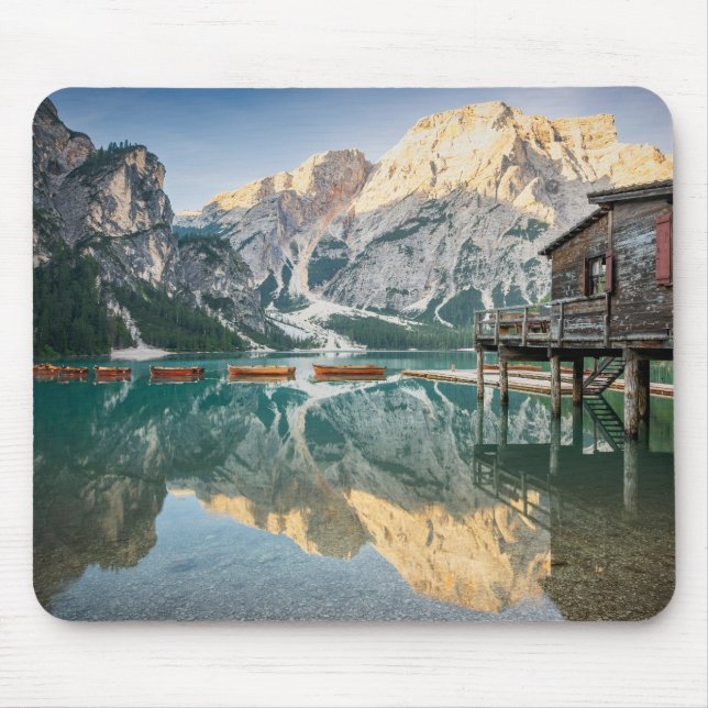 Lago di Braies in the Dolomites in Italy Mouse Pad (Front)
