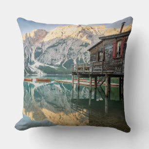 Lago di Braies in the Dolomites in Italy Throw Pillow